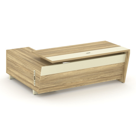Стол руководителя с тумбой Corner COR.SRT-20 (R) (2000x1800x750) (Гикори Песочный-Ваниль | Металл Ваниль)