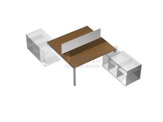 Мебель для персонала Рабочая станция (2х140) с настольным экраном ДСП (белый премиум) на 2-опорных тумбах правых (БЕЗ ТУМБ) КВ 0141